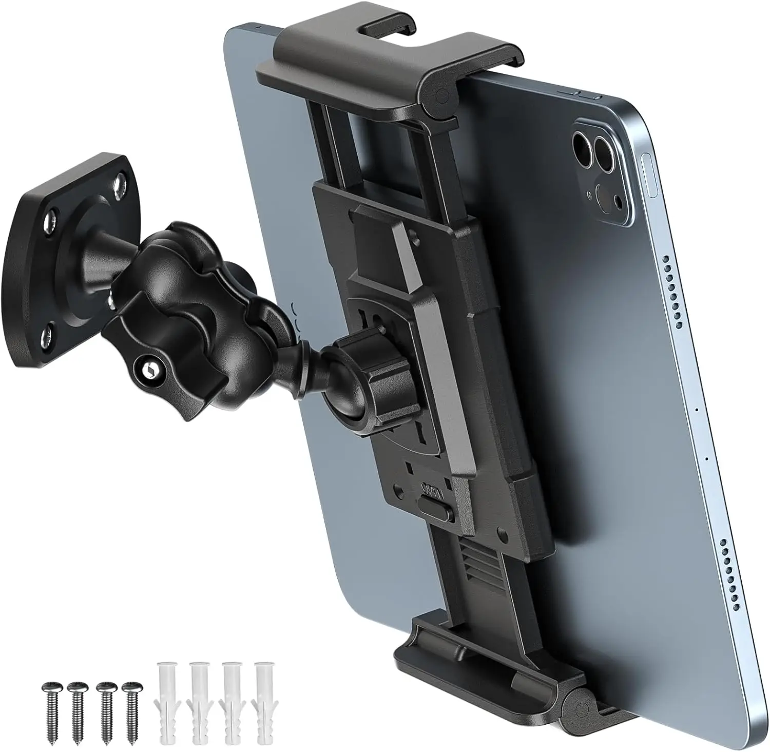 360° Adjustable Tablet Wall Mount Holder for iPad, Samsung, Kindle, 5-13", Heavy Duty Drill Base, Screw Installation