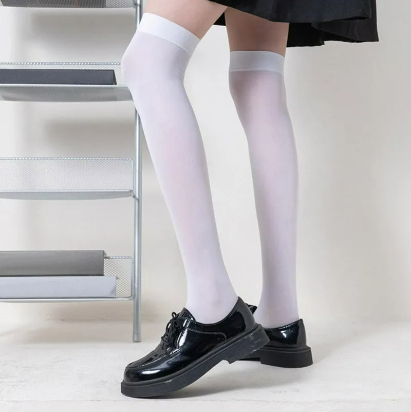 Black White Long Socks Women Girls Kawaii JK Lolita Over The Knee Socks Fashion Solid Color Sexy Nylon Stockings Female Hosiery