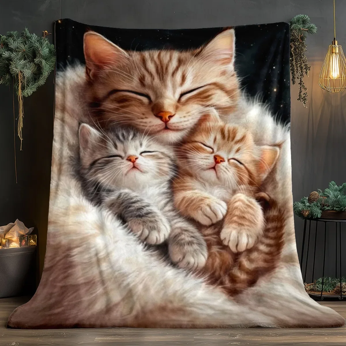1Pc Sleeping Cats Cuddled Together Blanket Lightweight Flannel Home Furnishings Bedding For Sofas Beds Travel
