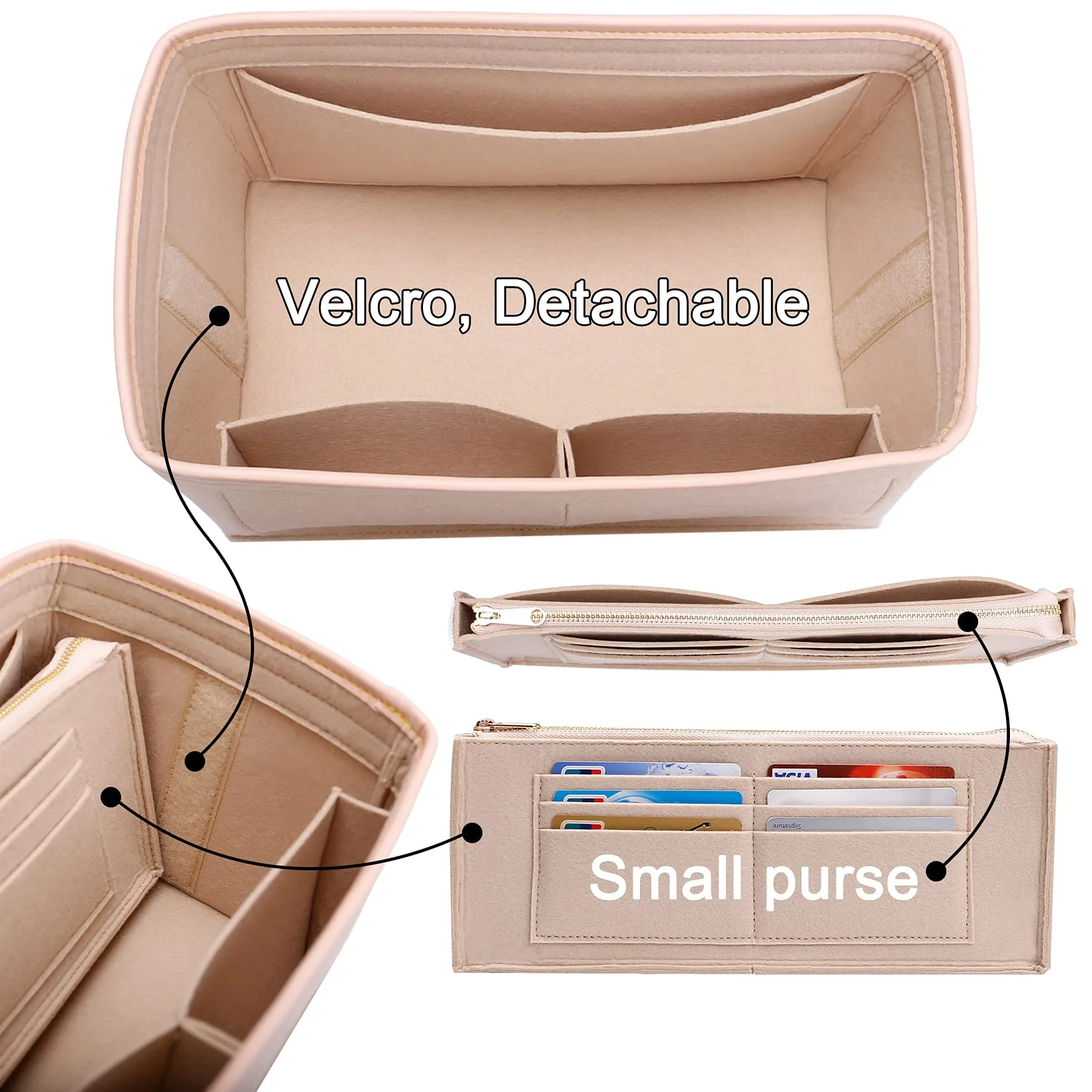 HAVREDELUXE Bag Organizer For Speedy 25 30 펠트 내부 가방 지원 모양 간편한 보관 핸드백 포켓이있는 주최자 삽입