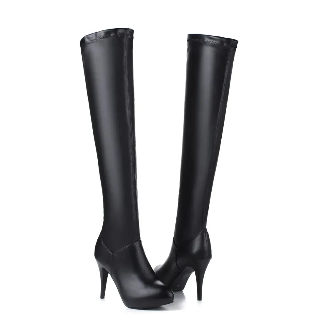 Customized Size 32-45 Winter Warm Women Black White High Heels 10Cm Zipper Leather Over The Knee High Boots T601