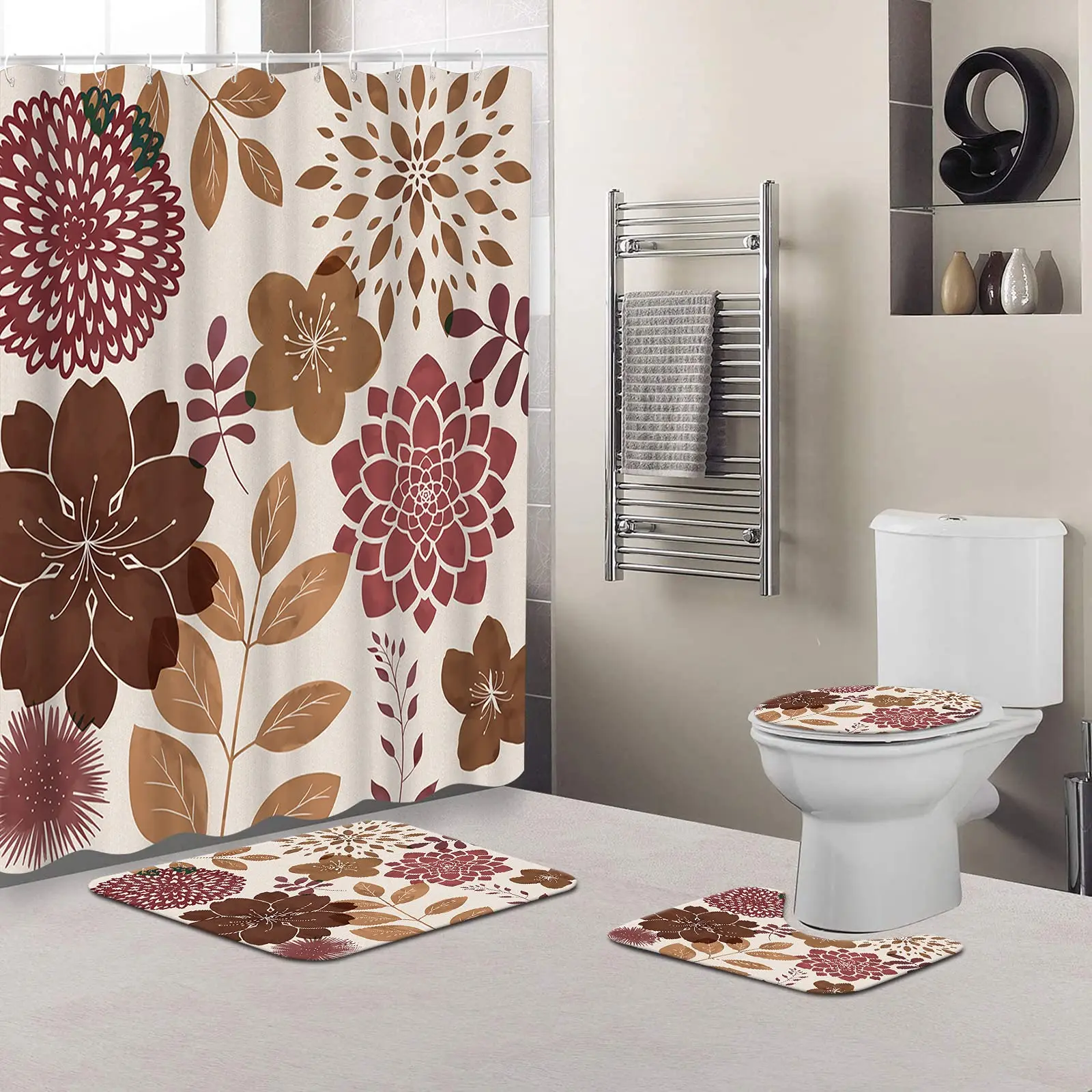 

Мандала Набор занавесок для душа с ковриками Богемия Цветок Бохо Занавеска для душа с ковриком для ванной Коврики для ванной Декор для ванной комнаты Набор из 4 предметов