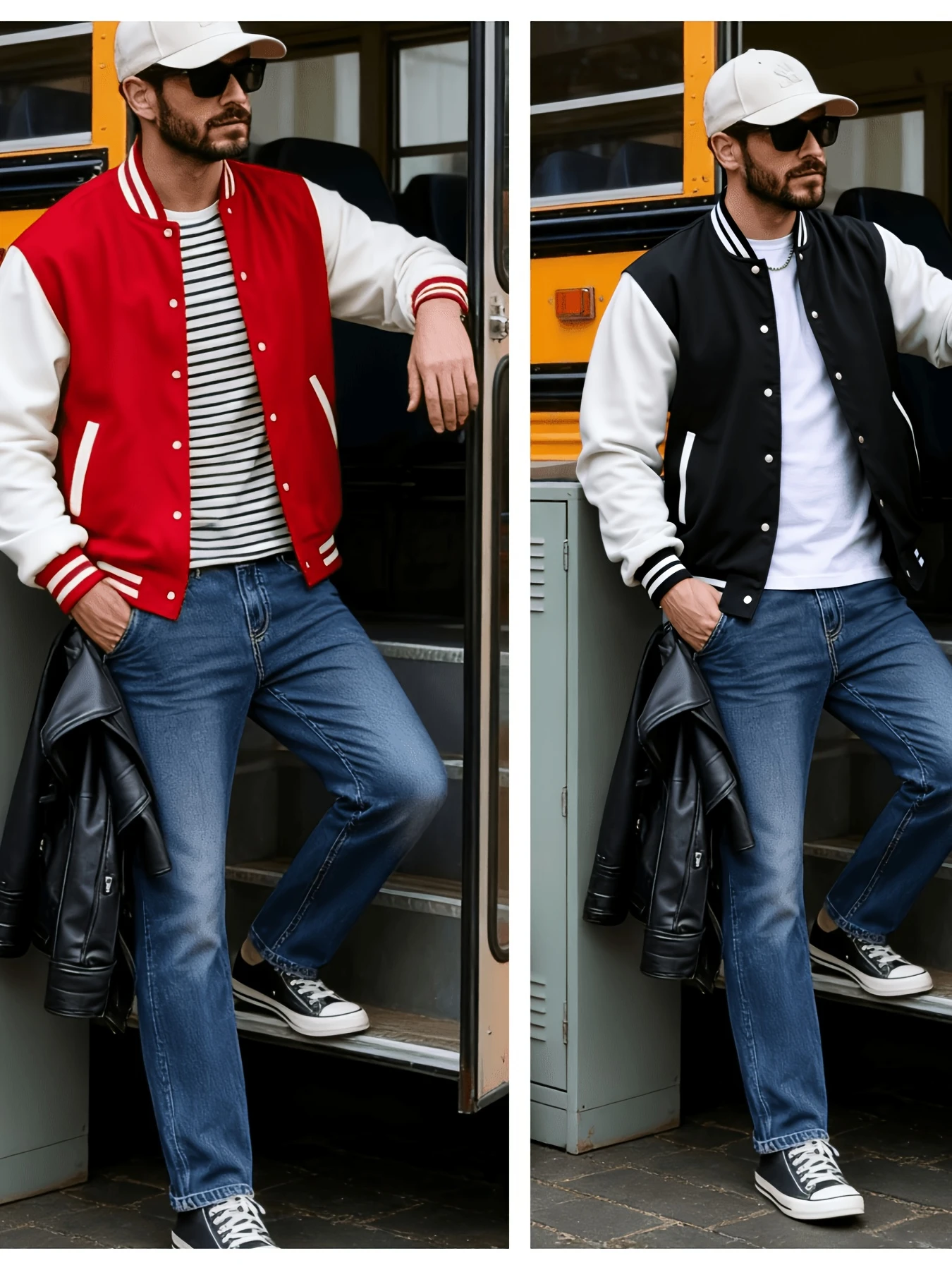 Two-pc Classic Campus Style Men's Casual Youthful and Stylish Button-Up Baseball Collar Jacket