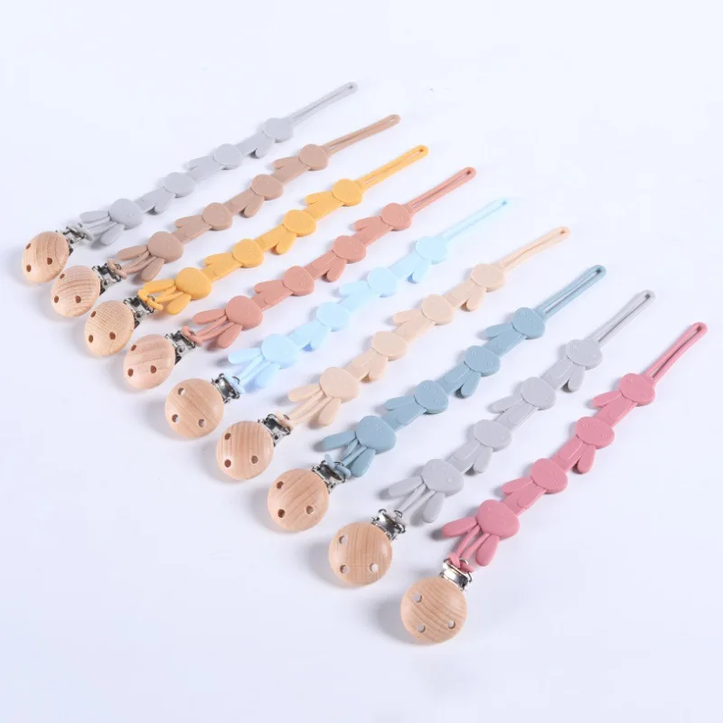 Baby Pacifier Clips Soft Silicone Baby Pacifier Chain Cute Cartoon Pacifier Clip Rabbit Shaped Toys Holder Chain Clip Baby Gifts