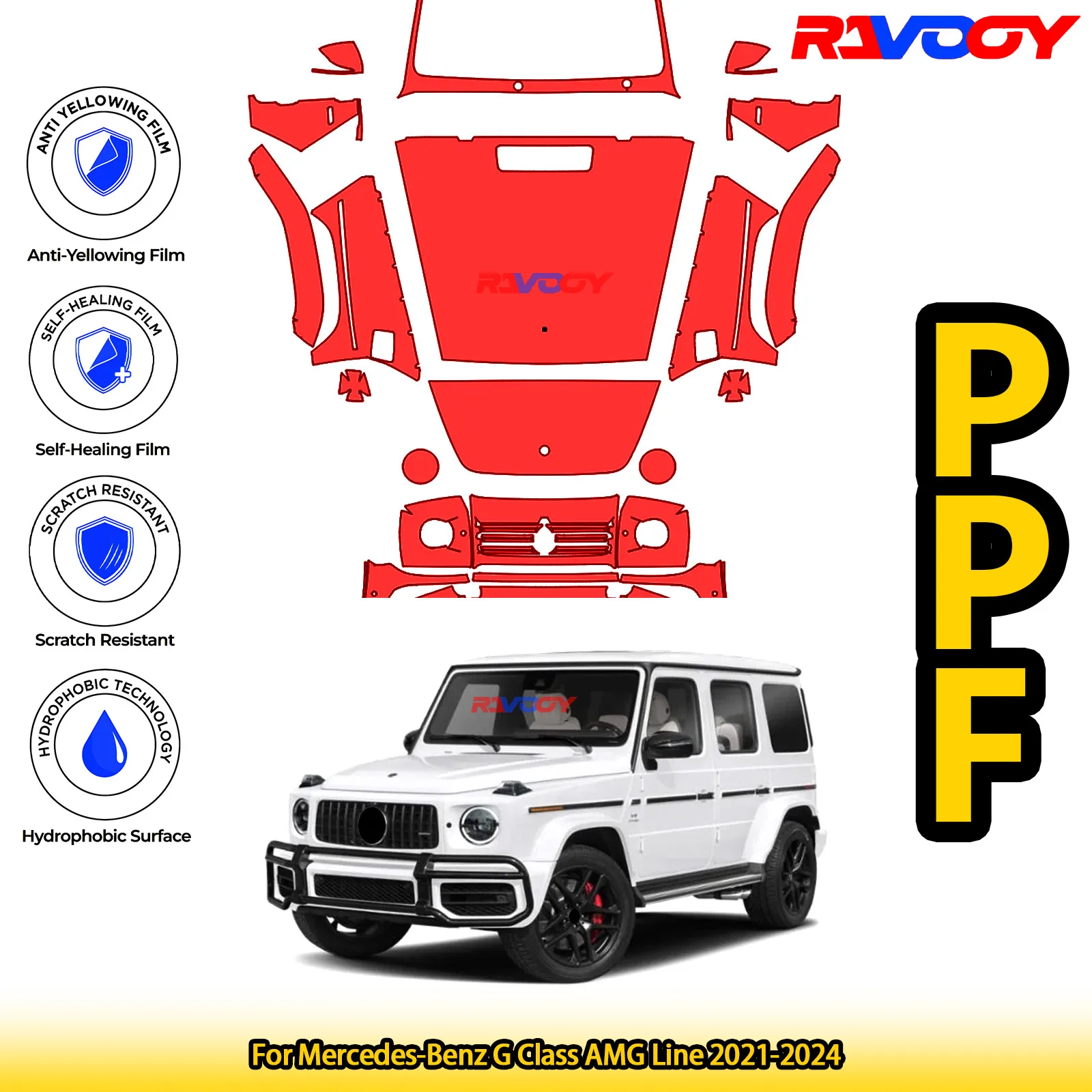 

For Mercedes-Benz G Class AMG Line 2021-2024 Glossy Matte Black Precut front PPF Kit Paint Protection Film