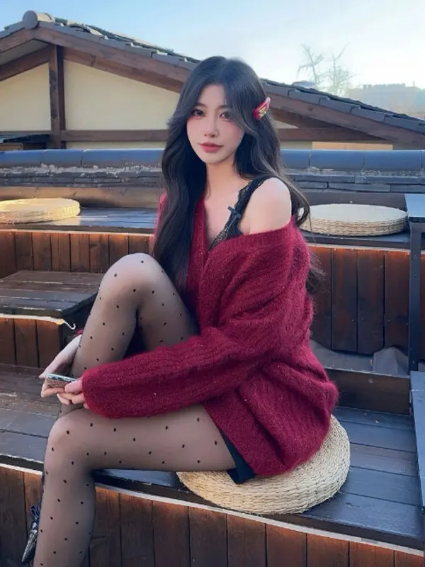 

Корейский стильный свободный свитер с V-образным вырезом и длинными рукавами, уникальный, омолаживающий, привлекательный топ для женщин, осенне-зимняя мода