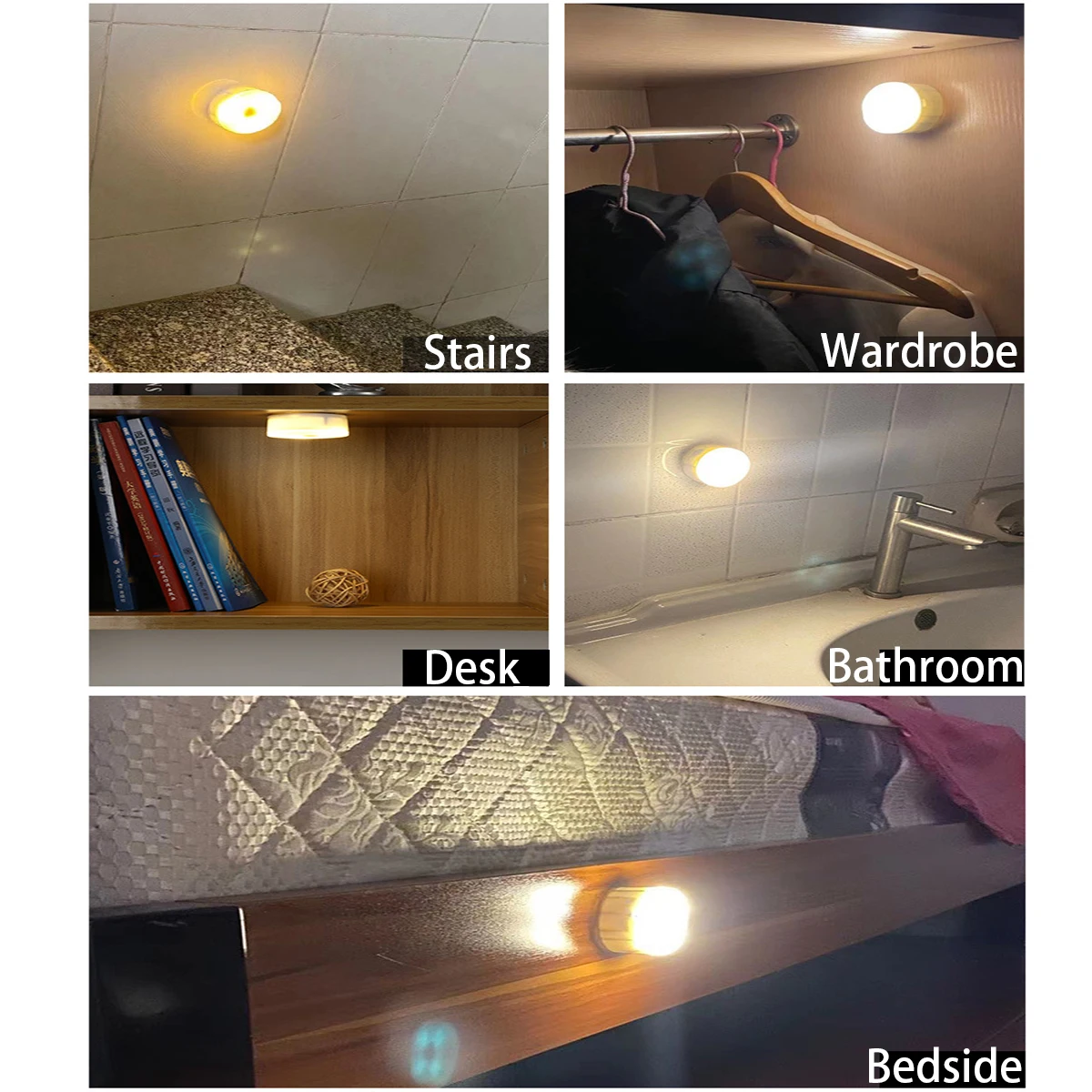 Round Bedroom LED Bedside Lamp 3 Color Stepless Dimming USB Kitchen Cabinet Night Light For Stairs Hallway Closet Decoration