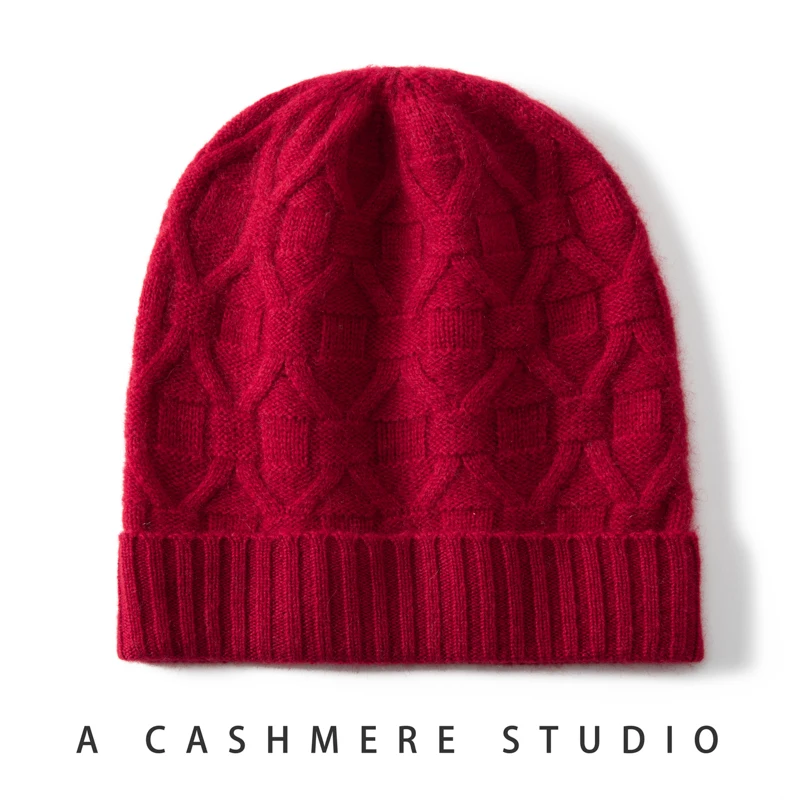 

Winter New Women Hat 100% Cashmere Knitted Headgears Soft Warm Hats Lady Fashion Solid Color Thick Skullies Female Outdoor Cap