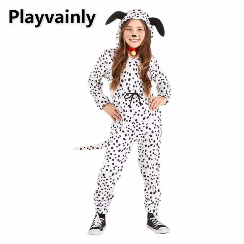

Halloween Children's Animal Themed Party Costumes Kids Spotted Dog Shape Hooded Jumpsuit+Choker School Stage Performance A34781