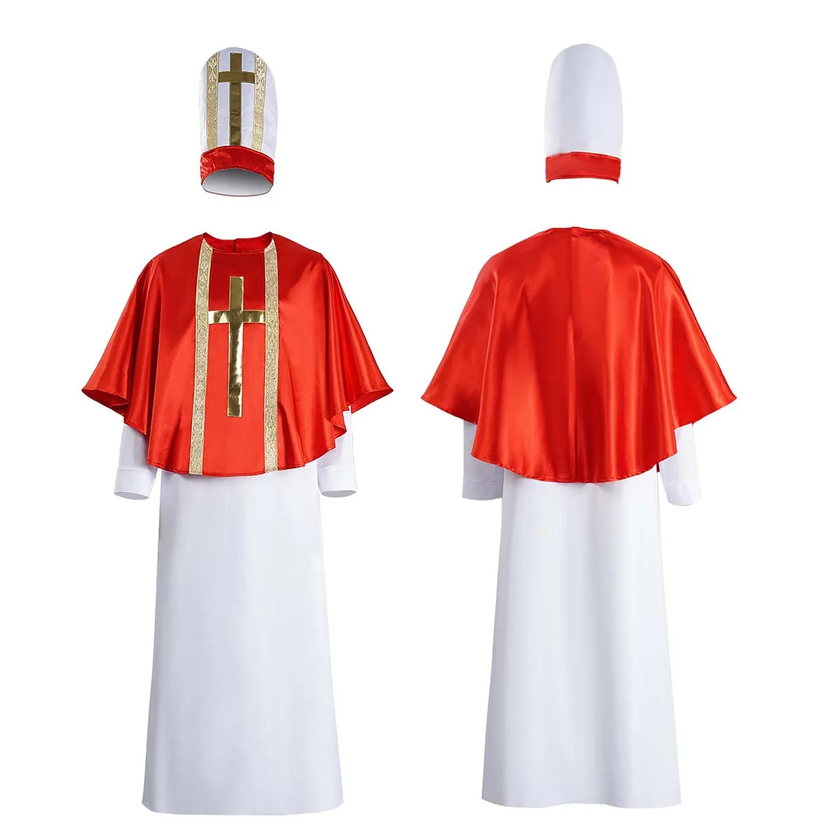 Robe de prêtre missionnaire d'halloween pour hommes adultes, ensemble cape rouge, Costume