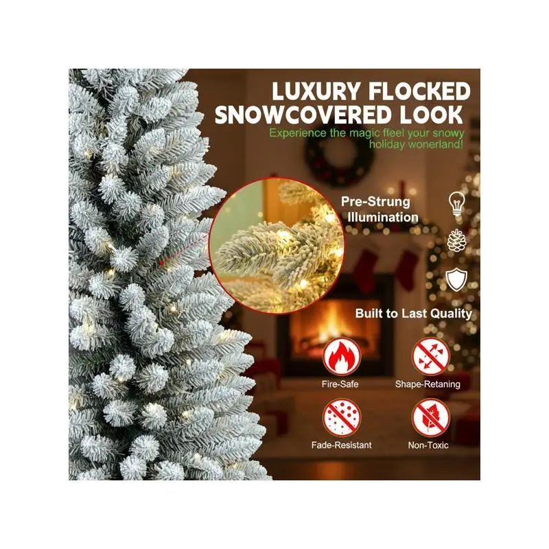 Флокированная тонкая рождественская елка-карандаш длиной 5 футов с 100 теплыми белыми светодиодами, 263 наконечниками, простая сборка, компактный дизайн, идеально подходит для