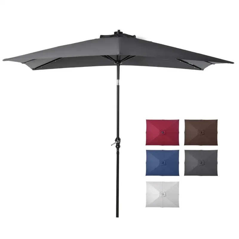 9 X 7 ft Solar LED Umbrella with Crank Tilt Button Market Table for Patio or Deck-Dark Gray