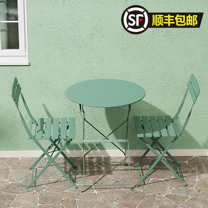 Balcony table, chairs, tea table combination leisure area arrangement set stacked small round table garden outdoor courtyard wro