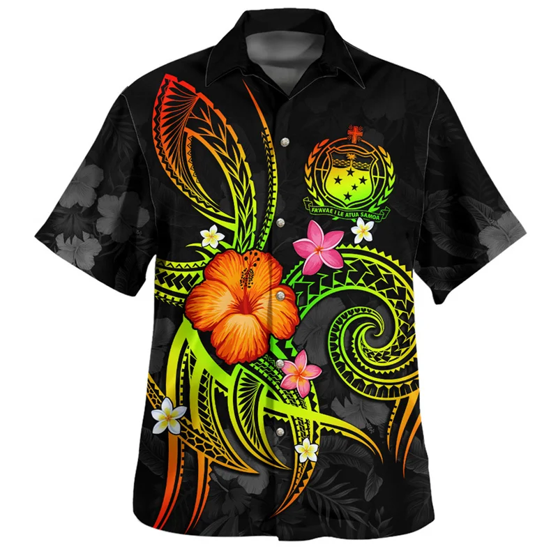 Summer Harajuku 3D Polynesian Samoa Flag Printed Shirts For Men Samoa Coat Of Arms Graphic Shirts & Blouses Fashion Women Shirts