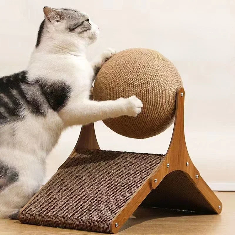 Cat Toys Scratching Board Wooden Cats Climbing Frame Vertical Scratch Resistant Cat Toy Rotating Sisal Rope Pet Cats Furnitures