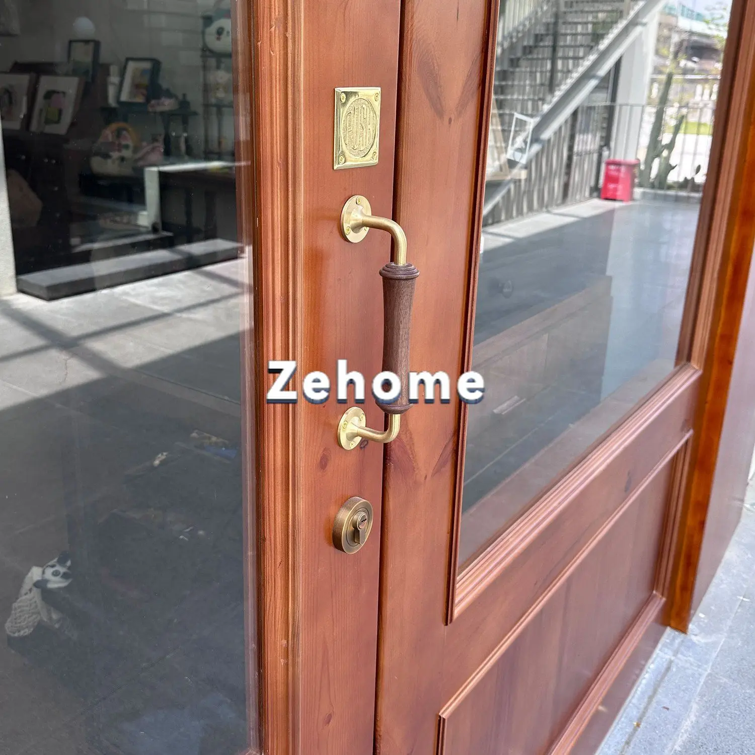 Antique Brass & Stainless Steel Pull Handle Retro Chinese Style for Double Security Doors Home Store