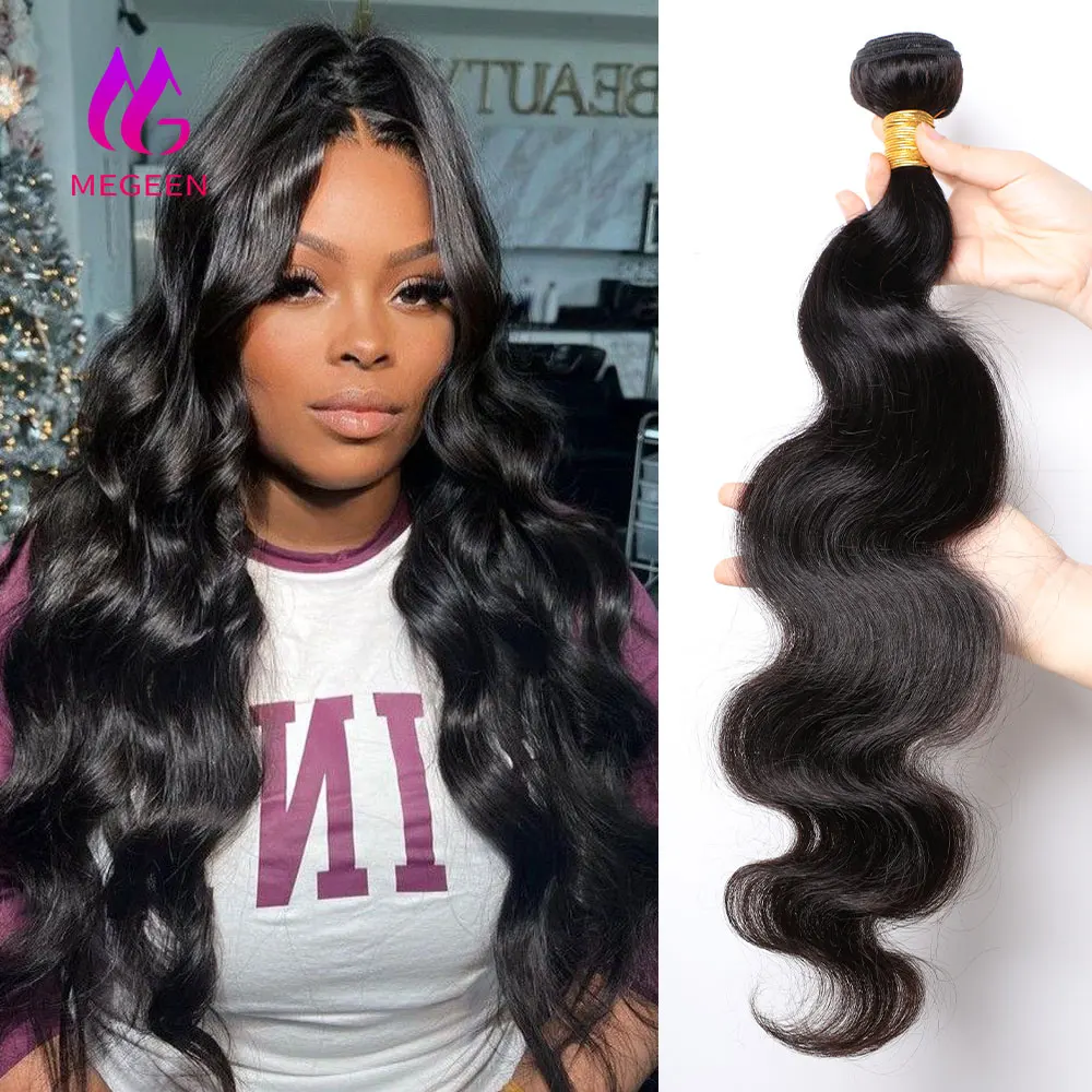 

Megeen 1B черные волосы без повреждения 12 А, бразильские волнистые человеческие волосы, искусственные волнистые волосы для наращивания, 1 цвет, 95-100 г, реальная длина
