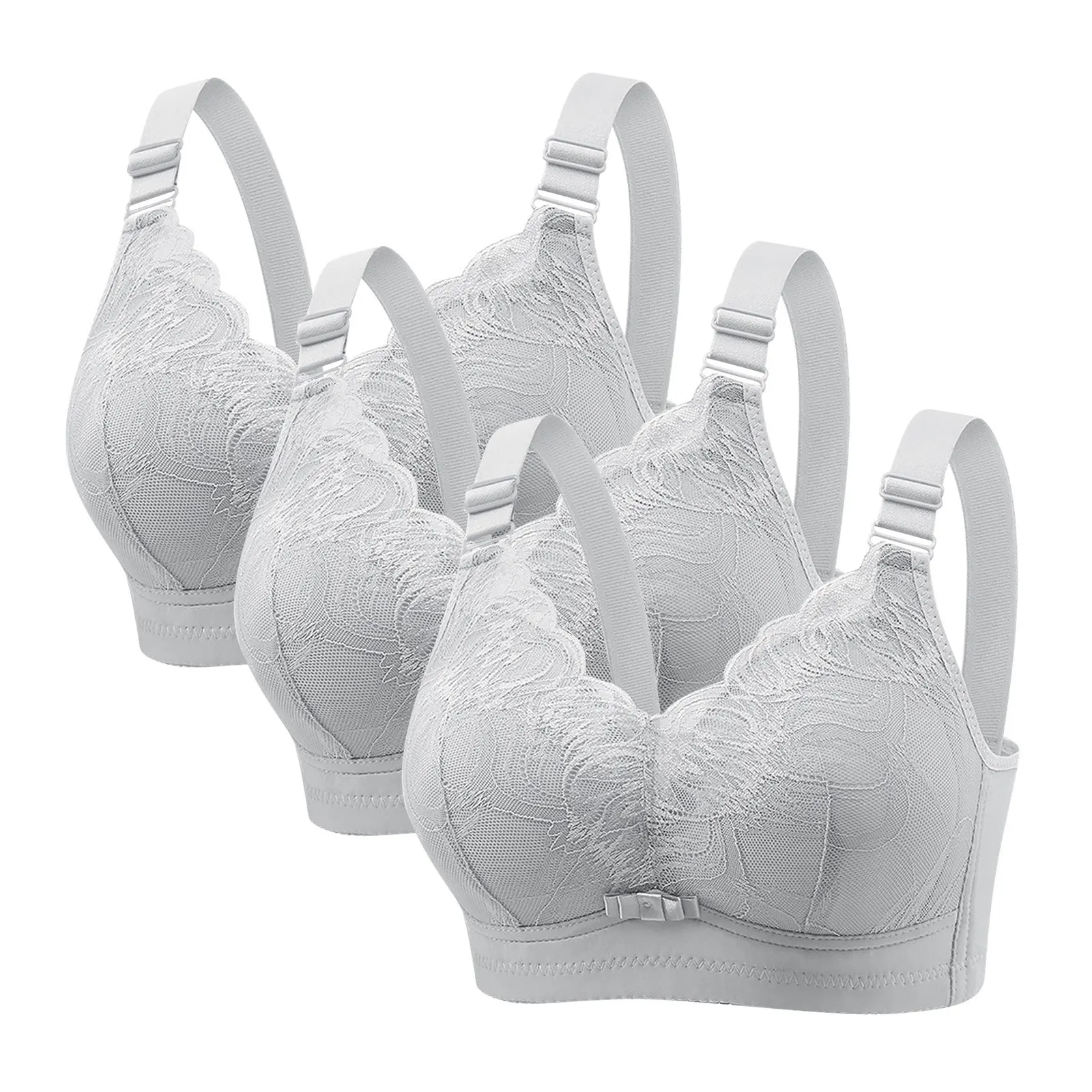 Three-piece Set Sexy Bow Lace Uplift Side Ladies' Brassiere Gather Back Four-row Hook Womans' Bra Thin Cup Girl's Small Breasts