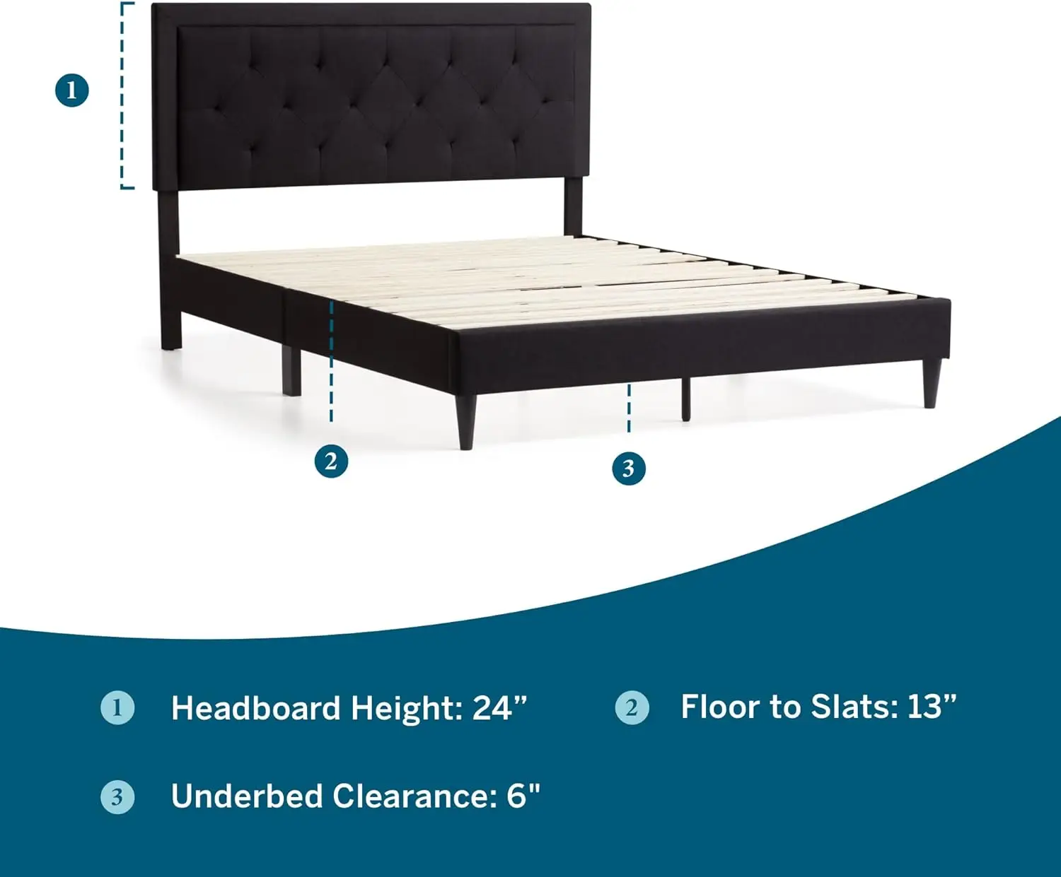 Lucid King Bed Frame With Diamond Tufted Upholstered Headboard – King Size Platform Bed Frame – Removeable Wood Slats – No Box