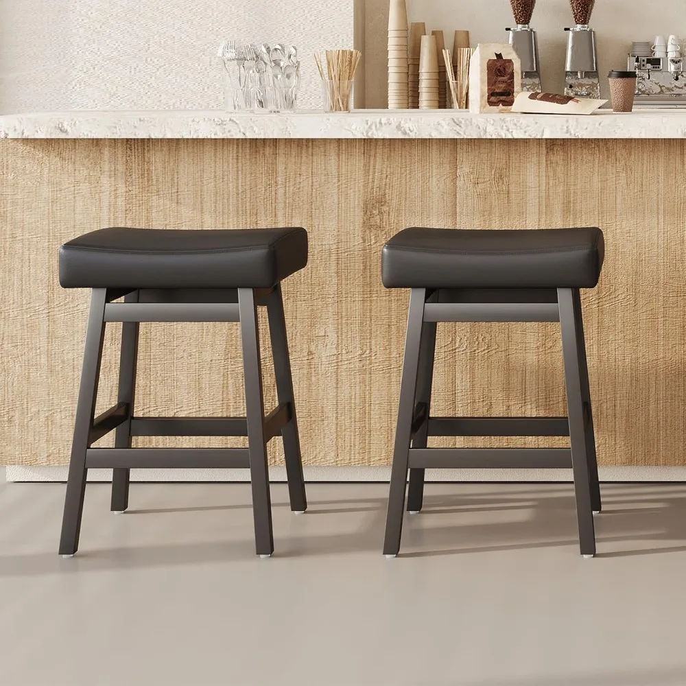 

Bar Stools Set of 2, 26 Inch Counter Height Solid Wood Barstool with PU Leather Saddle Seat for Kitchen Island, Pub,Easy Assembl