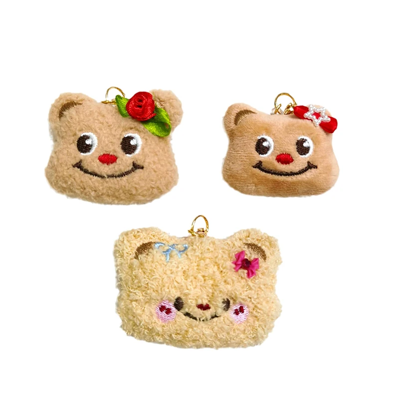 1PC Kawaii Bag Pendant Cartoon Plush Bear Head Keychain Cute Soft Stuffed Doll Toy DIY Decoration For Couple Friends Gift