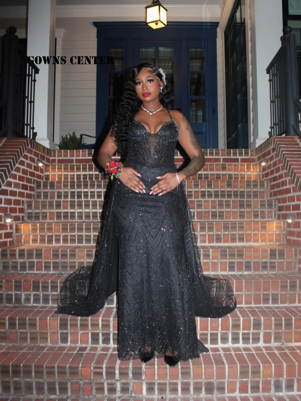 Gillter Black Beaded Mermaid 2026 Prom Dress Aso Ebi Halter Graduation Dress Black Girl Birthday Reception Gown Customized