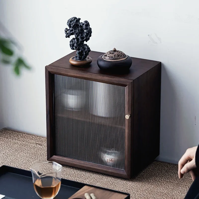 

Walnut desktop small storage cabinet storage cabinet solid wood home tea room tea set tea cans dust cabinet rack