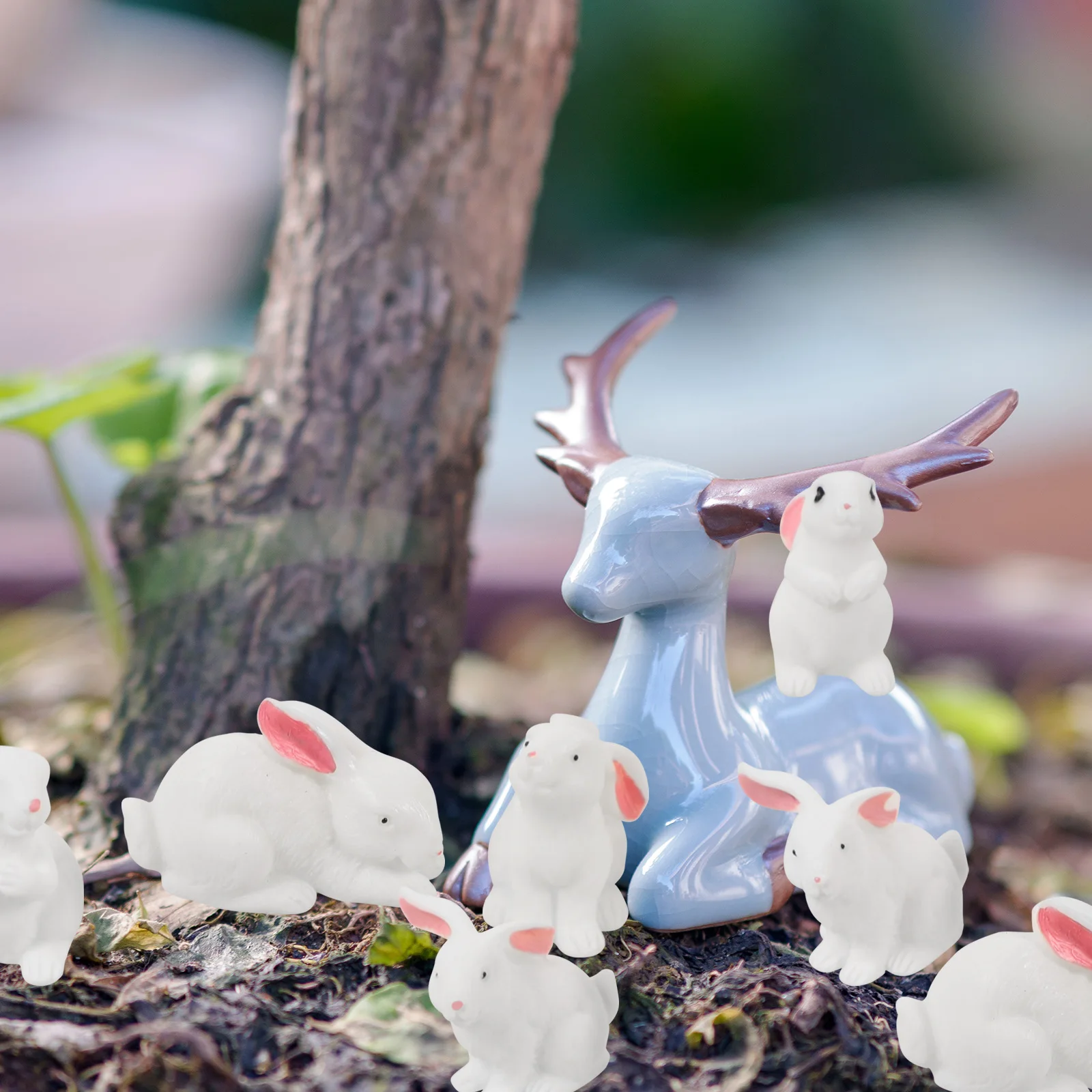 

8 Pcs Micro Landscape Decoration Mini Ornament Resin Bunny Rabbit Figurines Model Craft Home