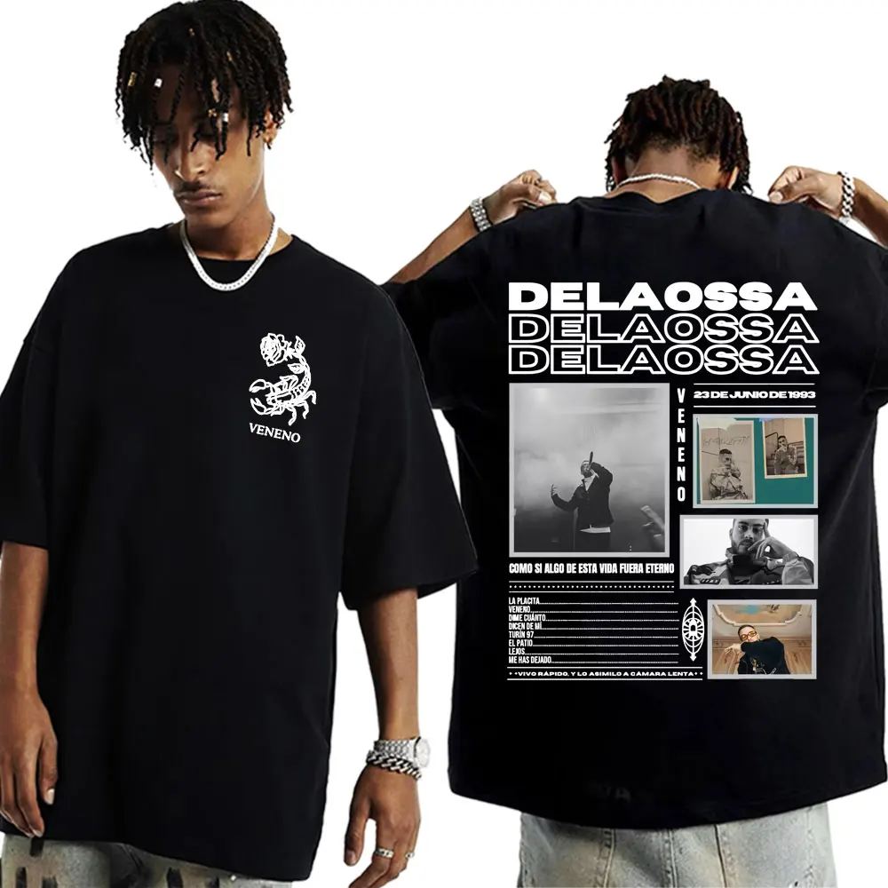 

Рэпер Delaossa Veneno Album 2025 Tour Футболки Мужчины Женщины Винтаж 90-х Хип-хоп Стиль Футболки Высокого Качества Комфортная Футболка с О-образным Вырезом