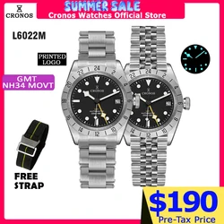 Cronos Vintage GMT 39mm NH34 Automatic Men Watch Mechanical Sapphire Glass Date Window BGW9 LUM Leather Strap Bracelet