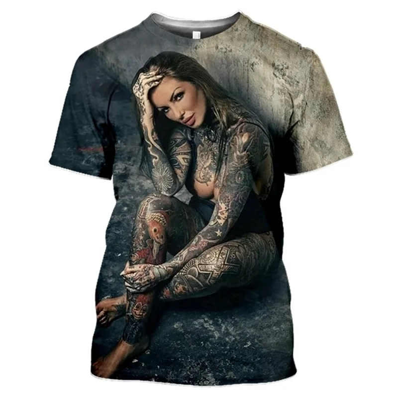 الوشم نموذج تي شيرت الرجال ، نمط الشارع ، تتجه المنتجات ، ثلاثية الأبعاد المطبوعة النساء عارية ، الملابس ، ومناسبة لجميع الفصول ،