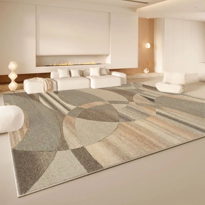 VIKAMA Area Rug Warm Brown Abstract Curve Carpet Non Slip Washable Modern Flowing Art Mat for Living Room Home Decoration