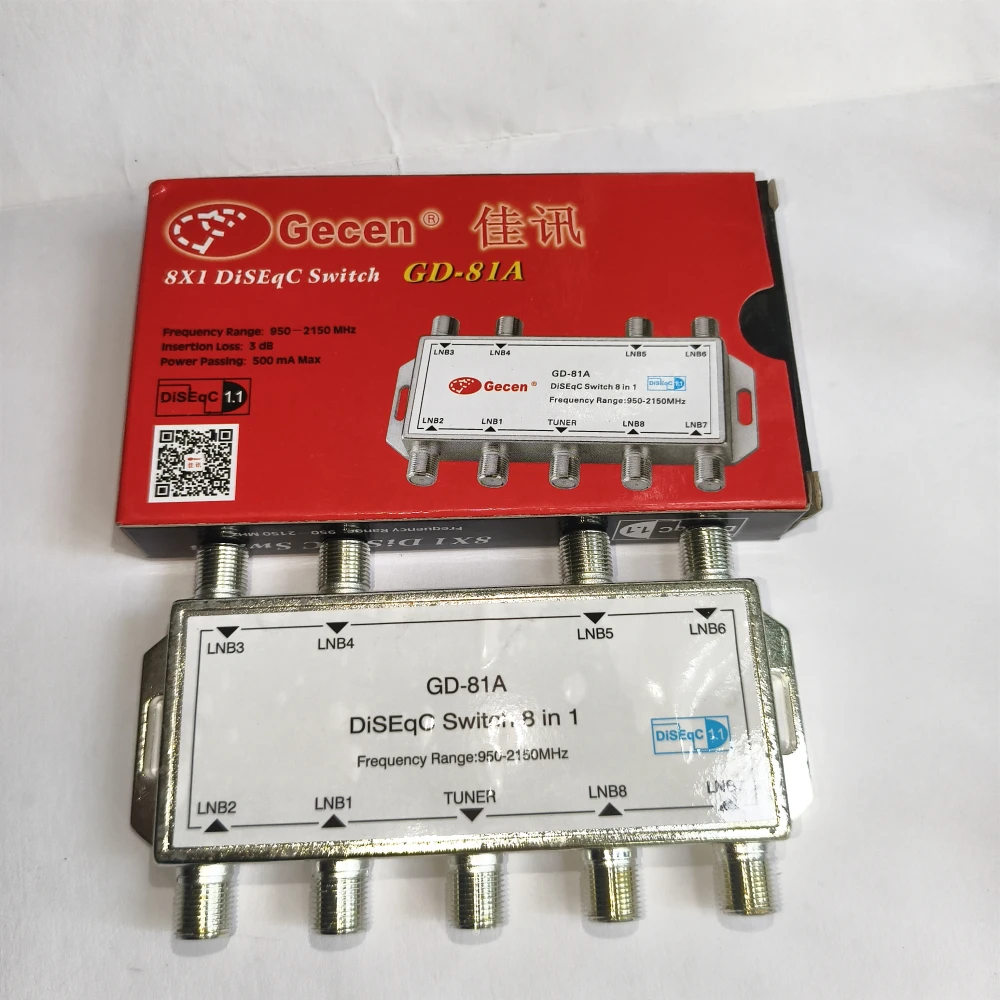 Gecen GD‑81A DiSEqC 8x1 Satellite Switch 8 In 1 Out LNB Signal Switcher 950‑2150MHz F‑type Connector For Satellite Dish TV Recei