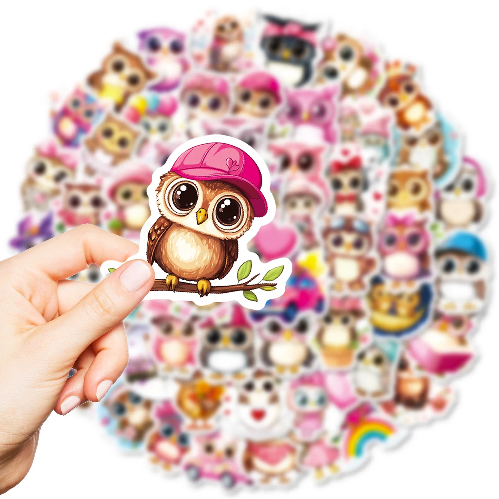 56 قطعة Kawaii البومة الكرتون ملصقات الوردي نمط الحيوان الكتابة على الجدران الديكور DIY بها بنفسك اللعب الثلاجة المحمول الغيتار سيارة دراجة سكيت الشارات