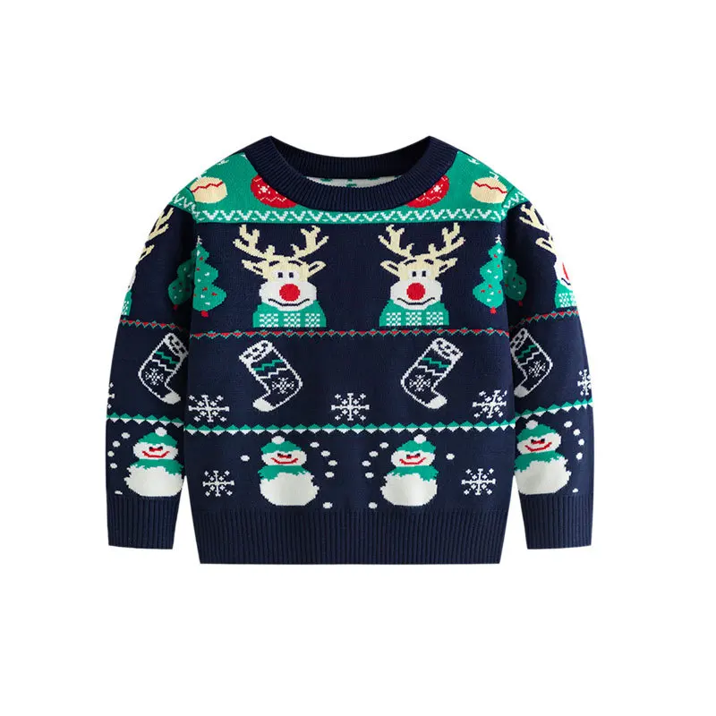 

Winter Sweater Boys Girls Cute Xmas Pullovers Knitted Top Autumn Cltohes Children Christmas Reindeer Cartoon Warm Knitwear