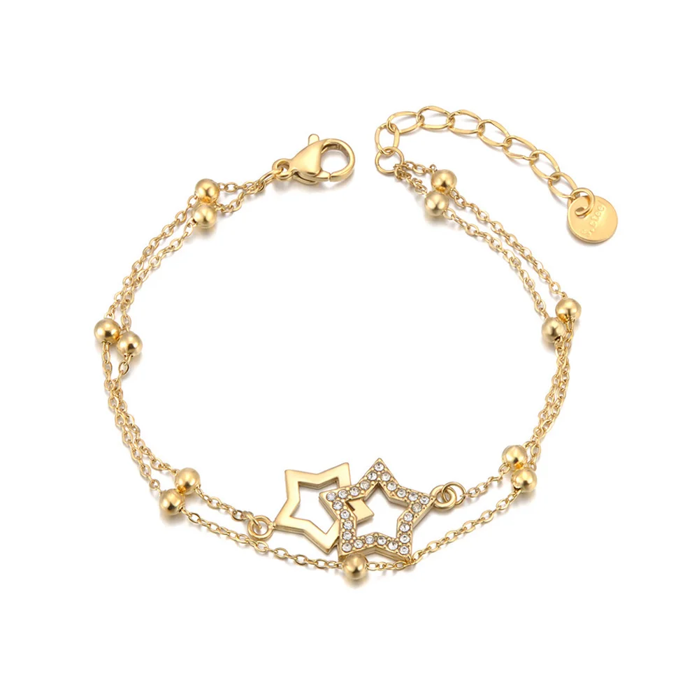 JeeMango زركونيا فراشة الحيوان سحر سوار للنساء مطلية بالذهب الفولاذ المقاوم للصدأ طبقة مزدوجة سلسلة مجوهرات جديد B25086 #2