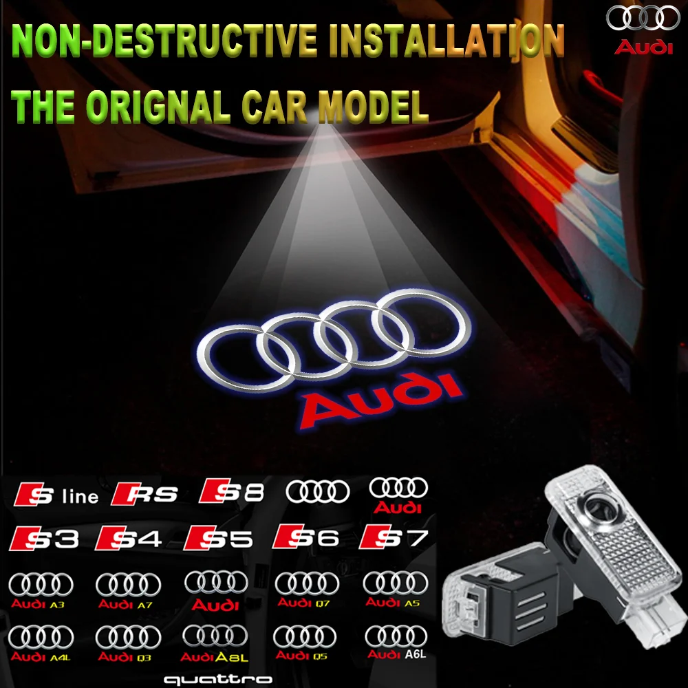 

2PCS Car Door LED Welcome Light For Audi S TT RS Sline quattro A3 A4L A5 A7 Q3 Auto Badge Laser Projector Decoration Accessories