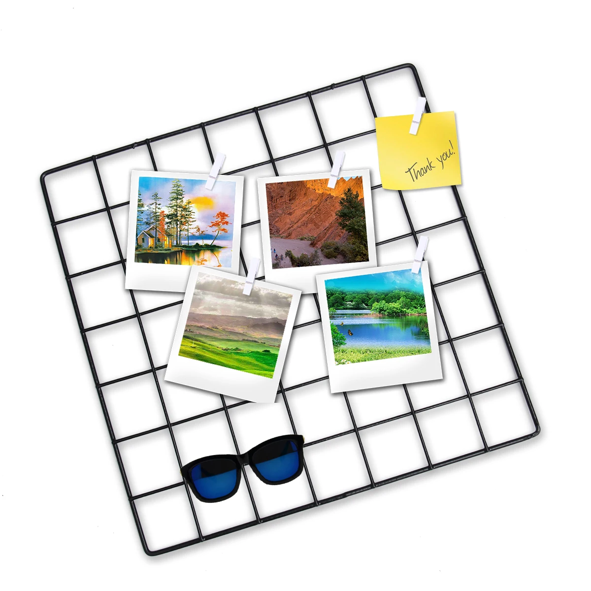 

Hanging Photo Frame Metal Wall Mesh Grid Bedroom Living Room Iron Photos Storage Rack Home DIY Decoration (Black)