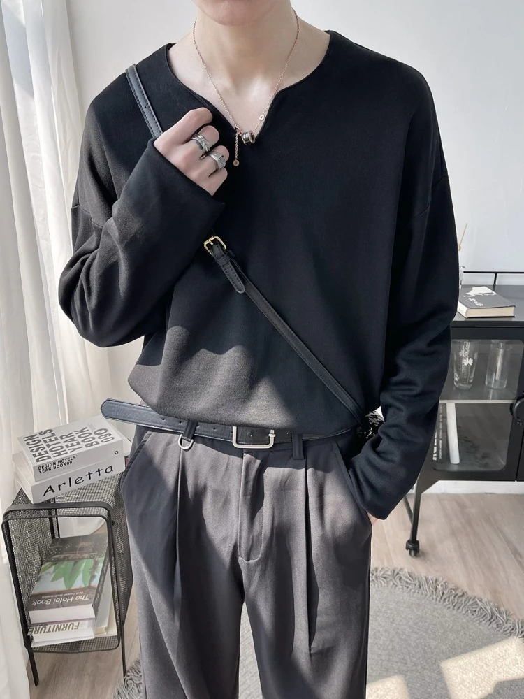 

Black V Neck T Shirt for Men High Brand Tee Spring Elasticity Sweatshirts Korean Luxury Tshirt New Bulk Funny Emo Man Pullovers