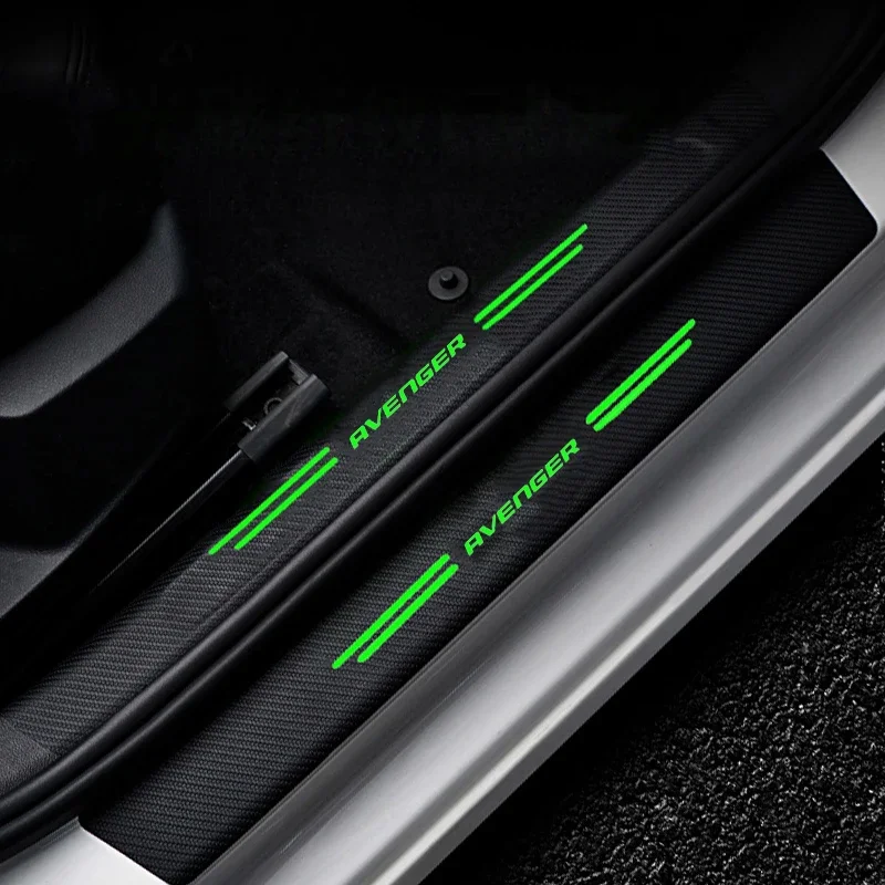 Luminous Car Door Threshold Sill Protective Plate Rear Trunk Bumper Sticker for Dodge AVENGER Logo SRT SXT RAM DART Accessories