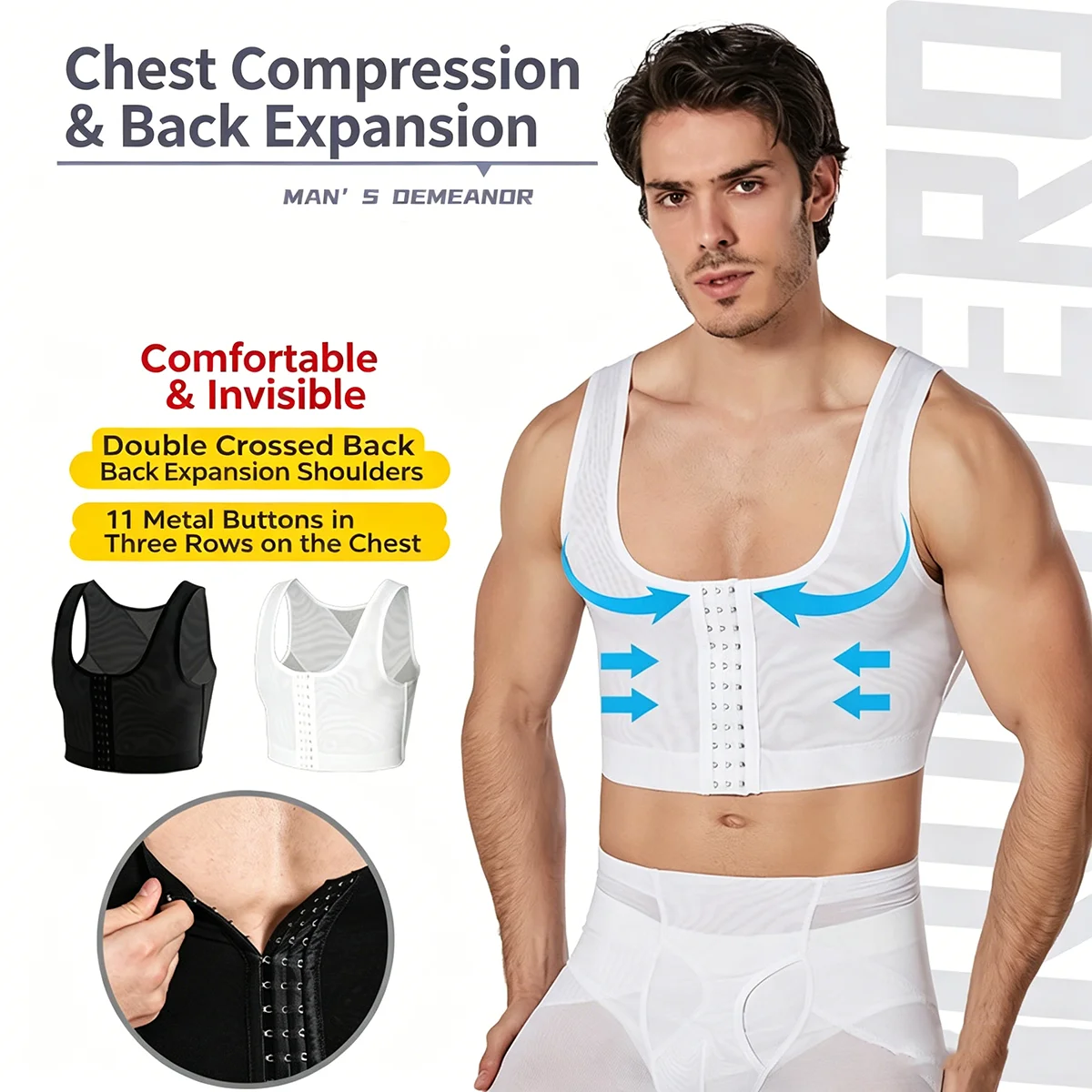 Men's Chest Vest Sweat Bandage Tight-Fitting Body Shaper Corset Support Belt Compression Underwear Corrects Posture
