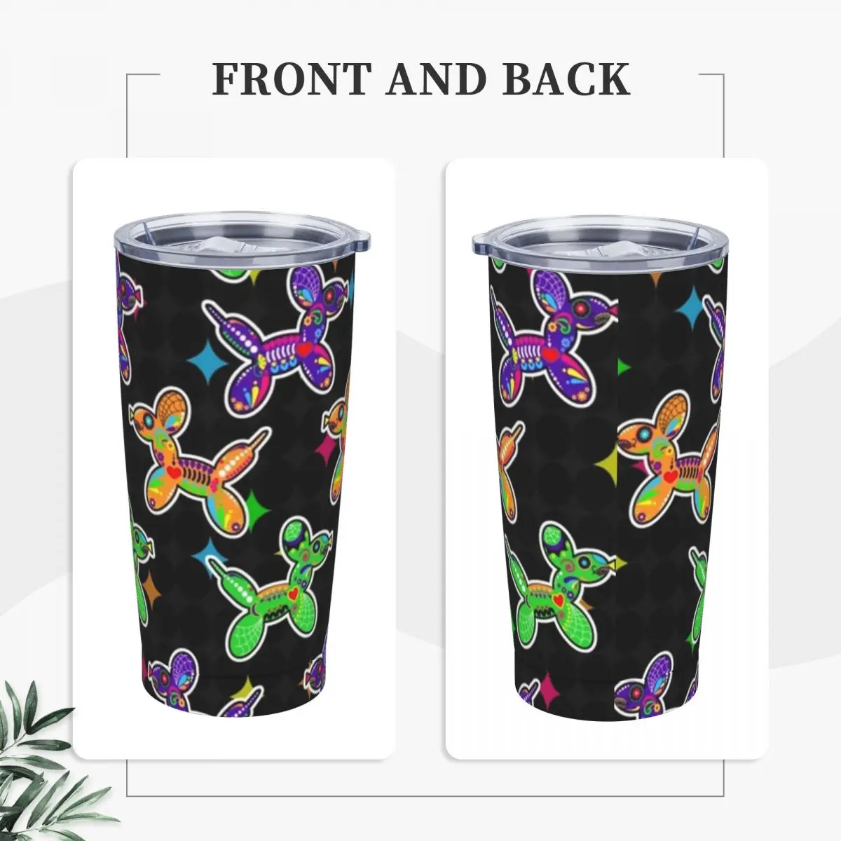 Sugar Skull Balloon Dogs Tumbler Rainbow Cold Drink Water Bottle Leakproof Stainless Steel Coffee Mug Design Travel Mugs Cup