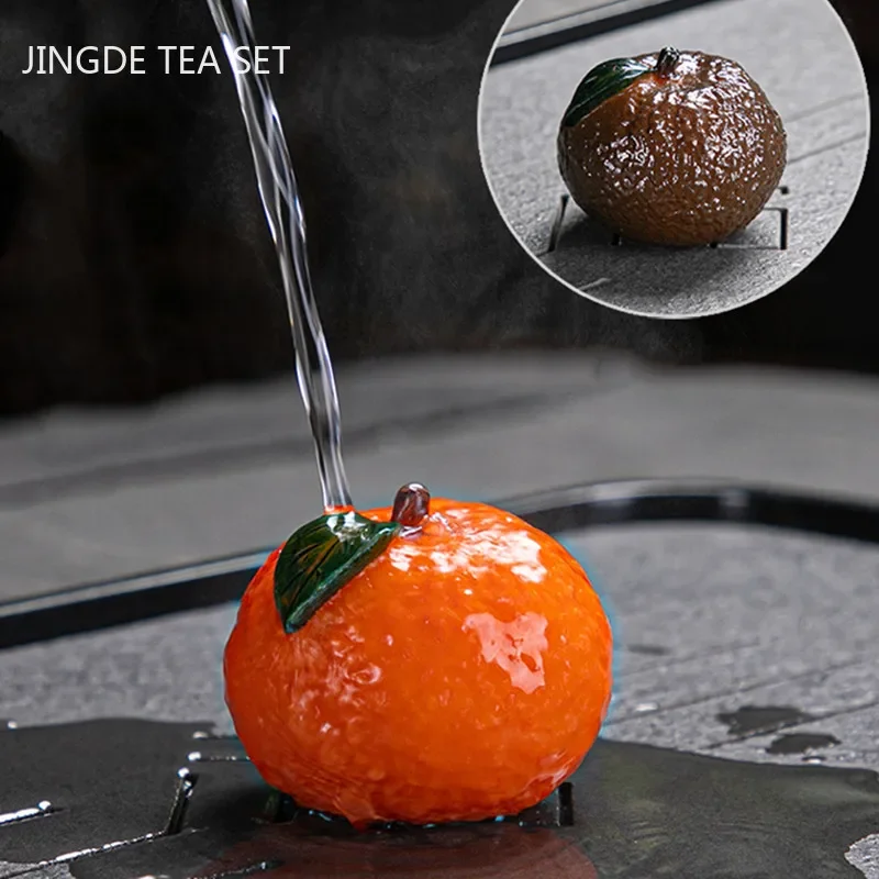 Chinese Resin Color Changing Tea Pet Lucky Orange Model Tea Figurine Ornaments Home Tea Set Decoration Accessories Crafts