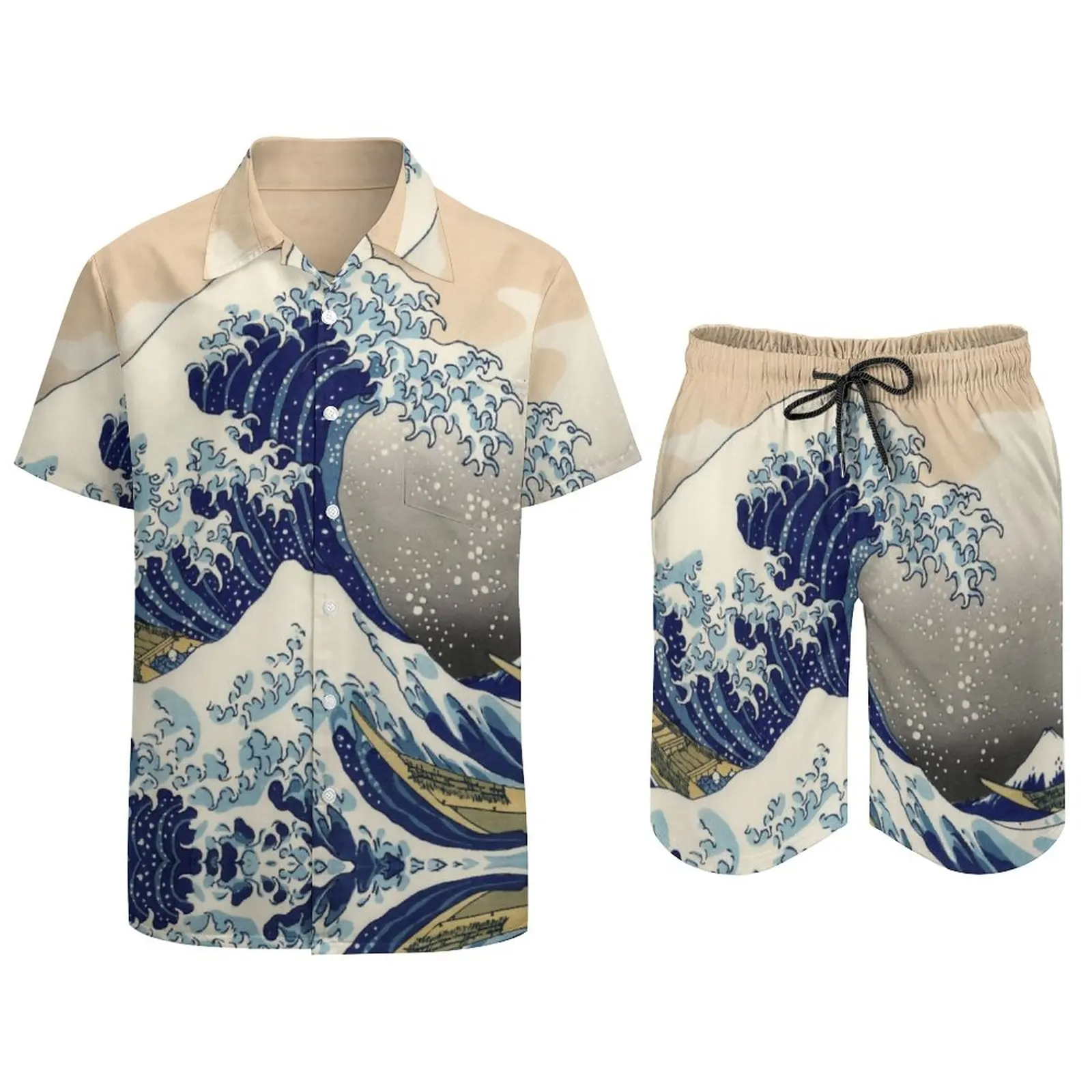 2 Pieces Pantdress The Great Wave Off Kanagawa  top Quality Men's Beach Suit Cute  Swimming Eur Size