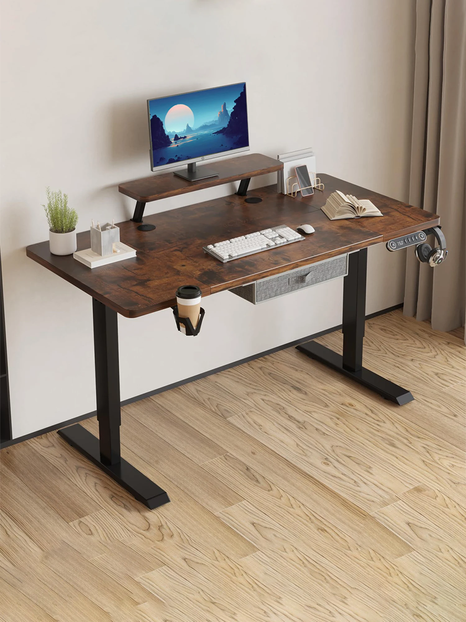 Radlove Schreibtisch Höhenverstellbar Elektrisch Tischgestell mit 2 Motoren, geeignet für die meisten Tischplatte, 110cm x 57cm, Schwarz/Weiß