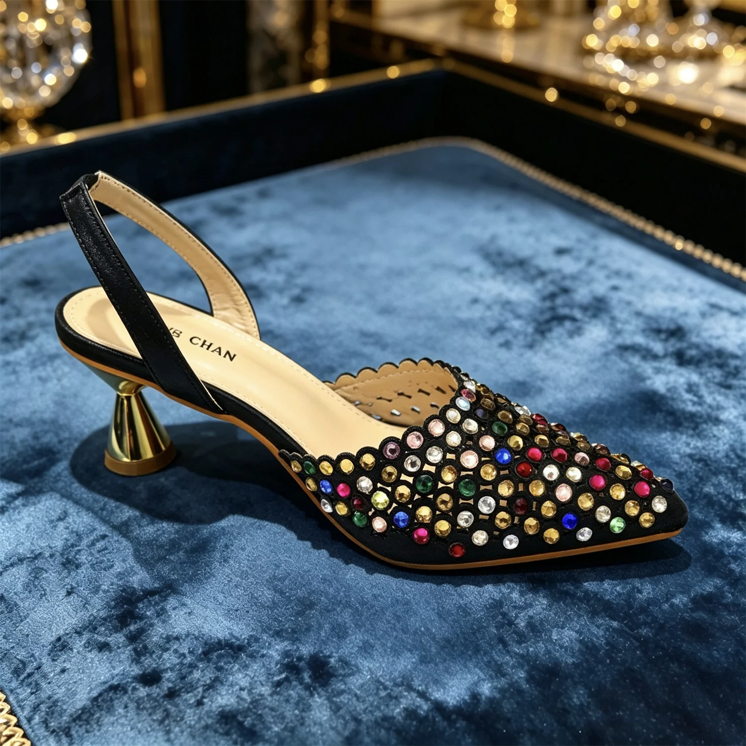 Multicolor Rhinestone Heels & Bag Set | Crystal Pointed Slingback Pumps, Women Wedding Bridal Evening Party Matching Shoes Handb