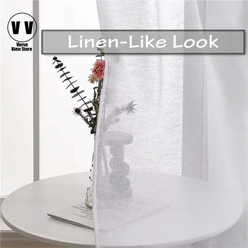 

Great Quality White Linen Like Sheer Curtains for Living Room Decoration Modern Window Tulle Veil Solid Voile Kitchen