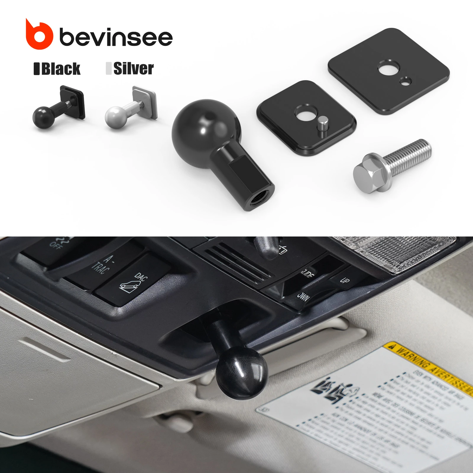 

BEVINSEE Overhead Console Ball Mount Adapter for Toyota 4Runner 2010-2024, Replace for 86750-35010