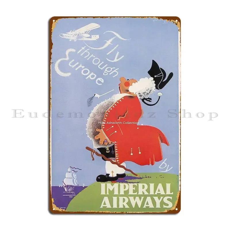 Fly Through Europe Vintage Travel Poster Metal Sign Club Party Kitchen Designer Vintage Tin Sign Poster