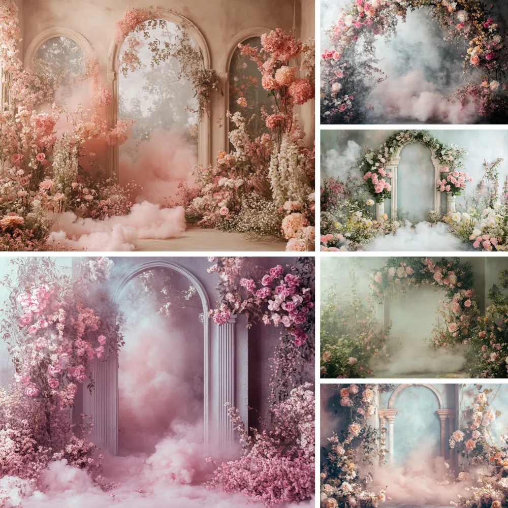 

Wedding Dreamy Birthday Portrait Photography Backdrops Boho Flowers Curtains Flowers Floral Photo Background